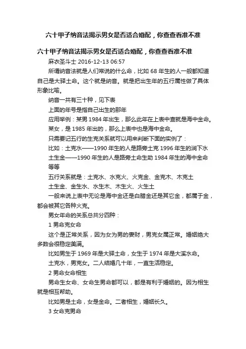 六十甲子纳音法揭示男女是否适合婚配，你查查看准不准