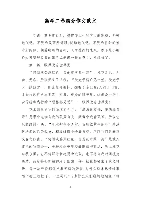 优秀作文：高考二卷满分作文范文