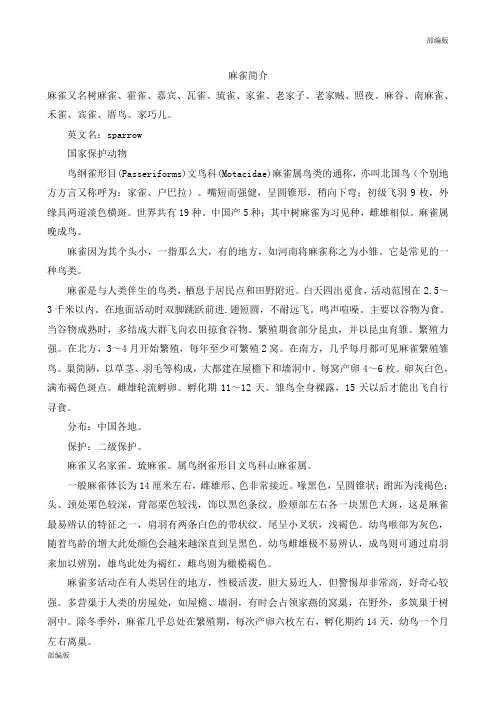 部编版四年级语文上册麻雀简介