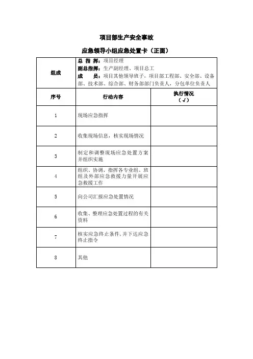 应急领导小组应急处置卡(模板)