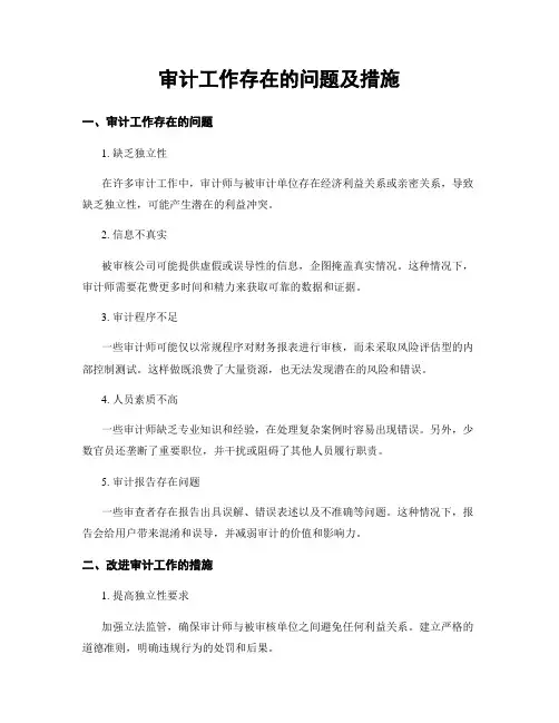 审计工作存在的问题及措施