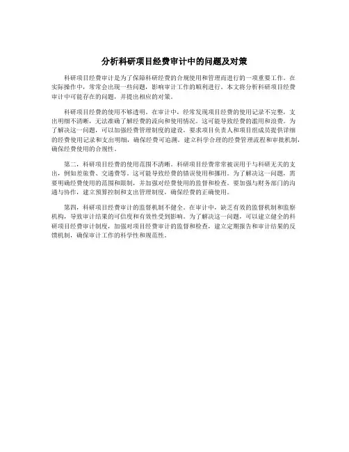 分析科研项目经费审计中的问题及对策