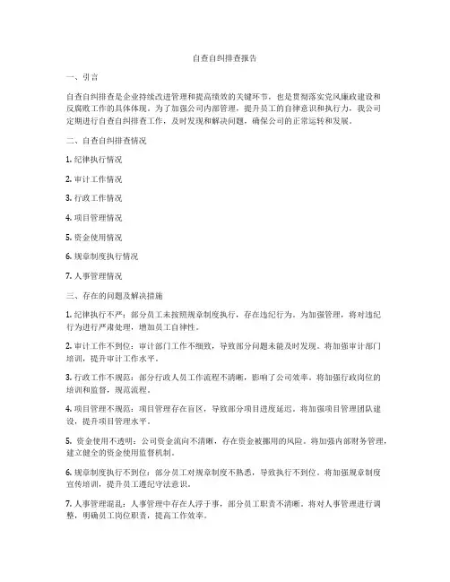 自查自纠排查报告