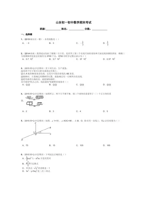 山东初一初中数学期末考试带答案解析
