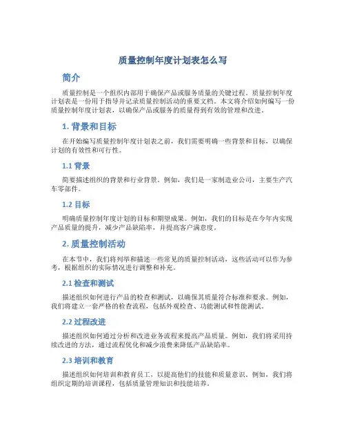 质量控制年度计划表怎么写