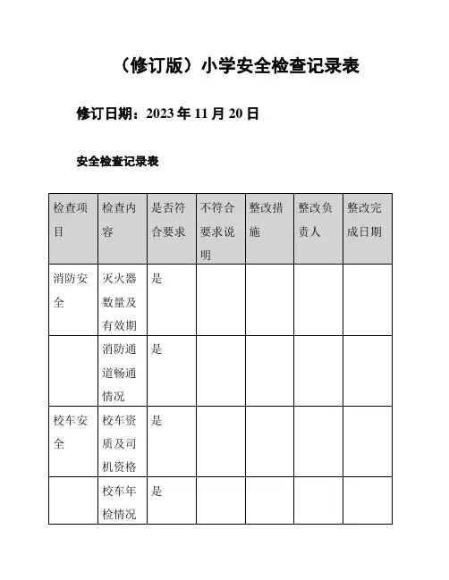 (修订版)小学安全检查记录表