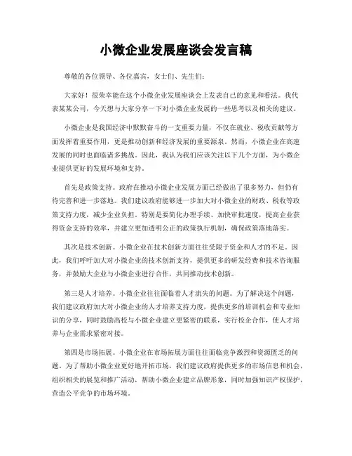 小微企业发展座谈会发言稿