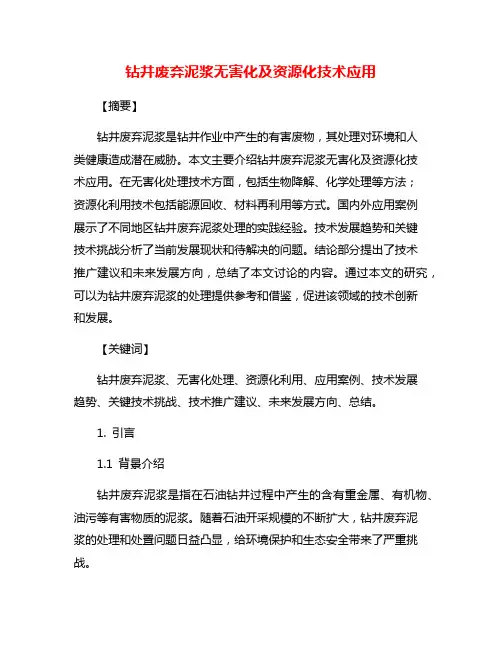 钻井废弃泥浆无害化及资源化技术应用