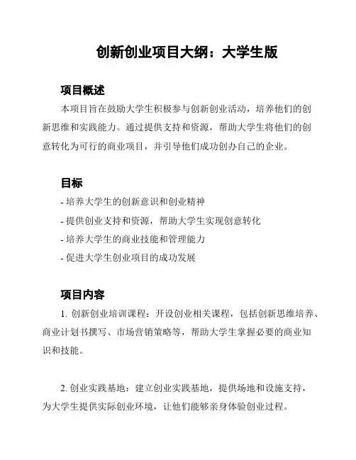创新创业项目大纲：大学生版