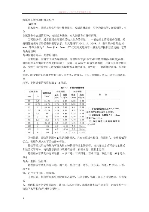 给排水工程常用材料及配件