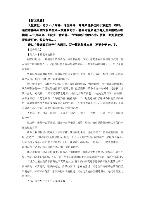 《最温暖的陪伴》中考满分作文五篇