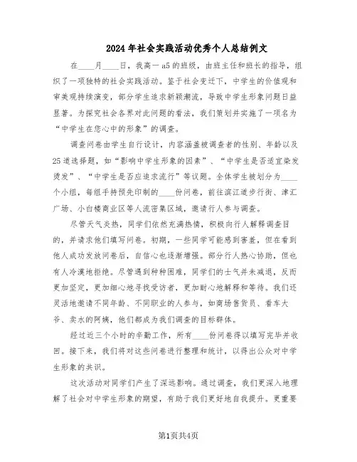 2024年社会实践活动优秀个人总结例文（3篇）