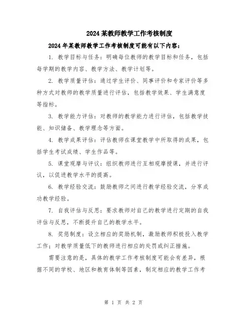 2024某教师教学工作考核制度