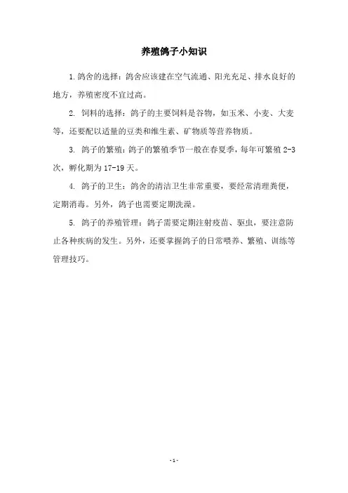养殖鸽子小知识