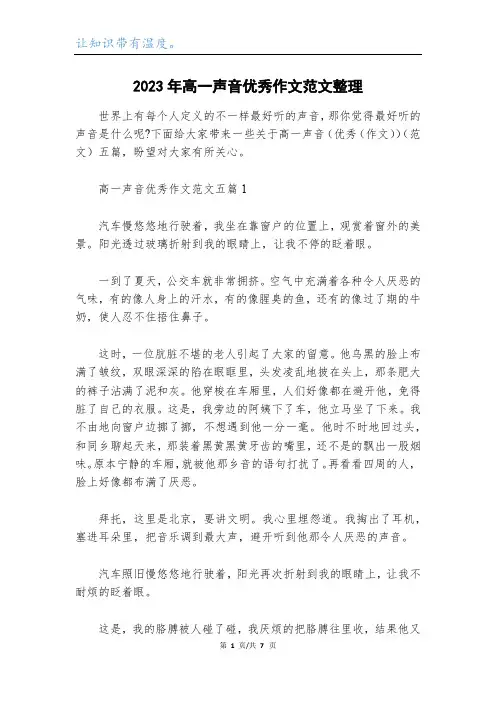 2023年高一声音优秀作文范文整理