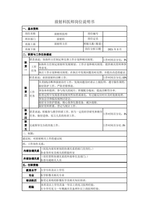 放射科医师岗位说明书