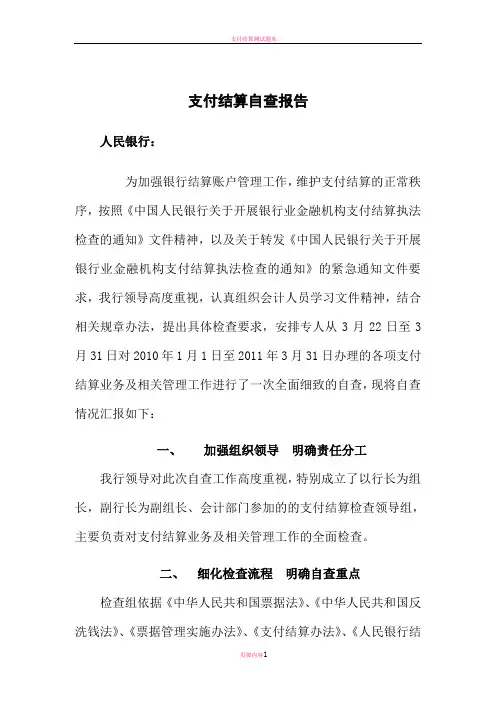 支付结算自查报告