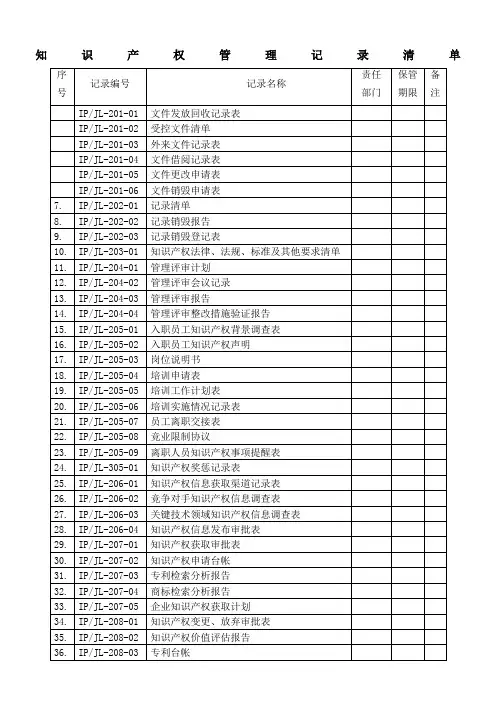 知识产权记录清单2017