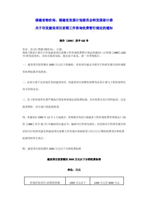 福建省关于转发1283号文件--闽价〔2000〕房字422号