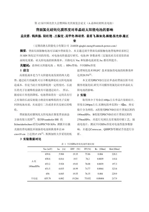 40-背面氮化硅钝化膜厚度对单晶硅太阳能电池的影响