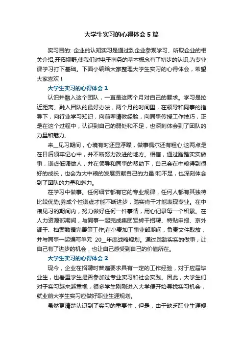 大学生实习的心得体会5篇