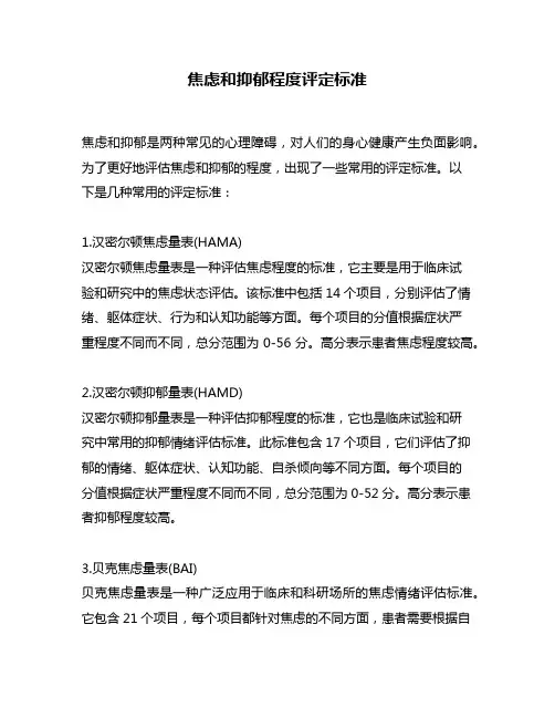 焦虑和抑郁程度评定标准