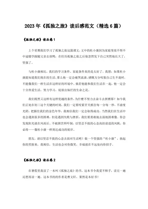 2023年《孤独之旅》读后感范文(精选6篇)