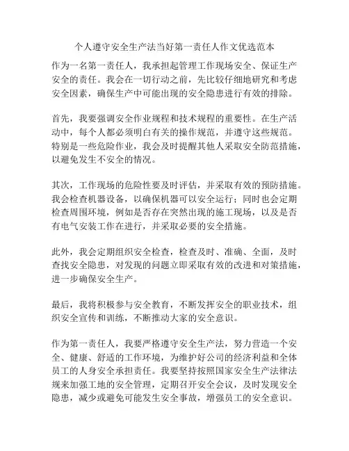 个人遵守安全生产法当好第一责任人作文优选范本