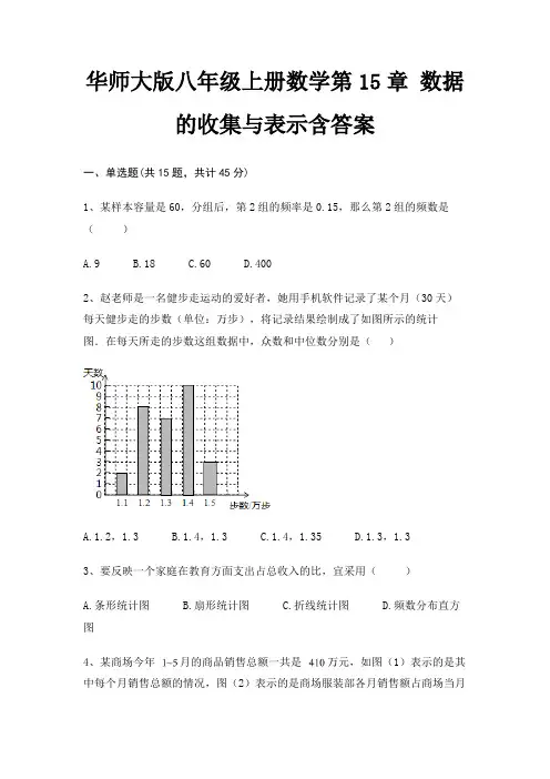 华师大版八年级上册数学第15章 数据的收集与表示含答案