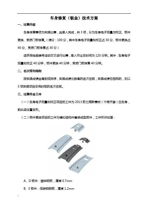 2019 年全国职业院校技能大赛中职组汽车运用与维修赛项考题钣金试题(技术方案)