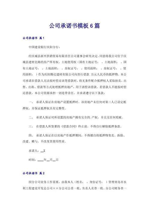 公司承诺书模板6篇