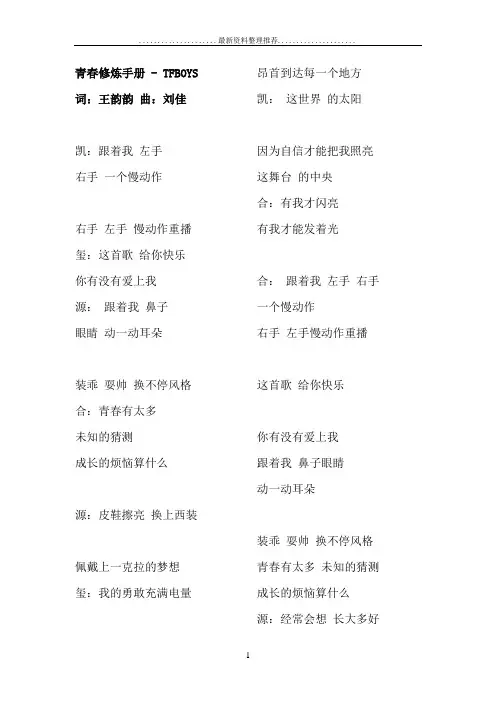 青春修炼手册歌词