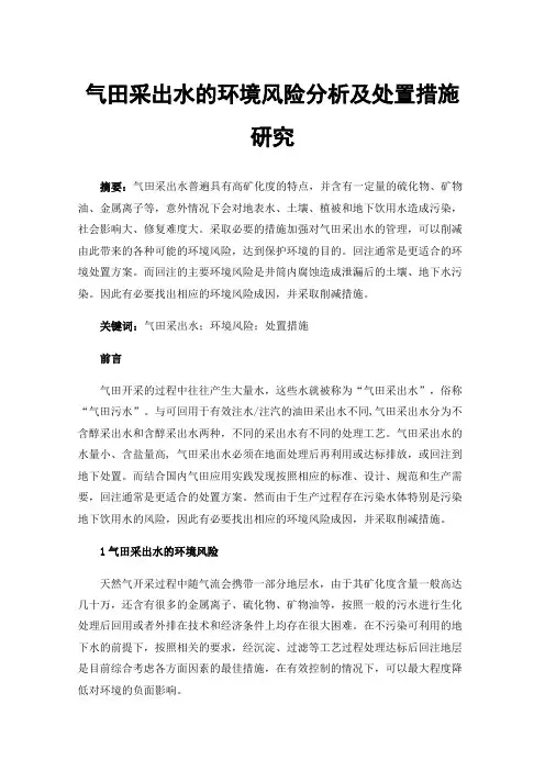 气田采出水的环境风险分析及处置措施研究