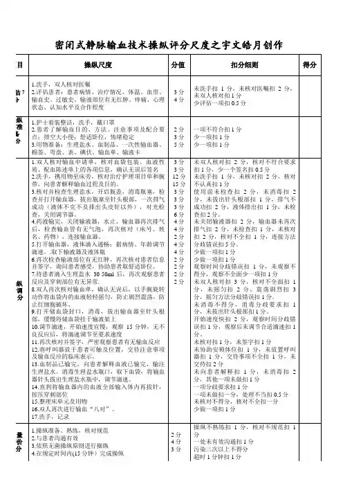 密闭式静脉输血技术操作评分标准