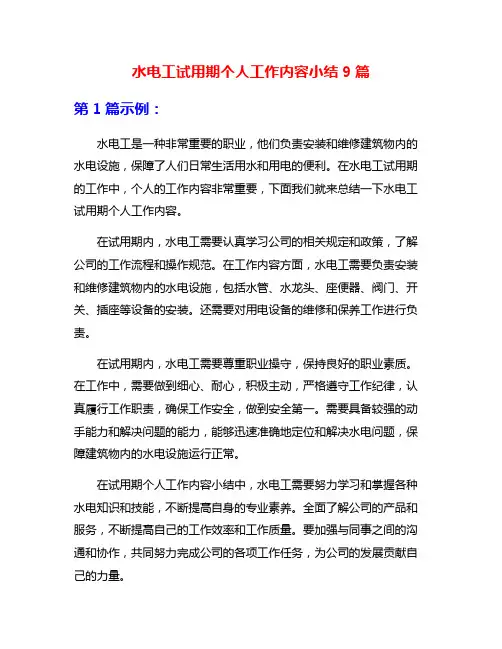 水电工试用期个人工作内容小结9篇