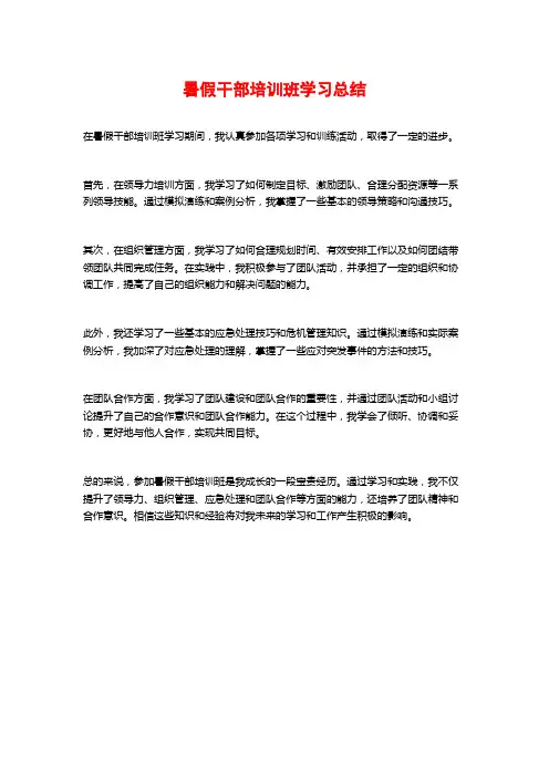 暑假干部培训班学习总结