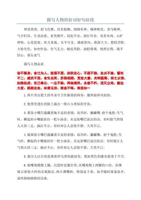 描写人物的好词好句好段
