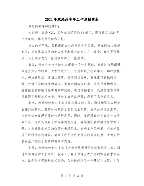 2024年农经站半年工作总结模版(二篇)