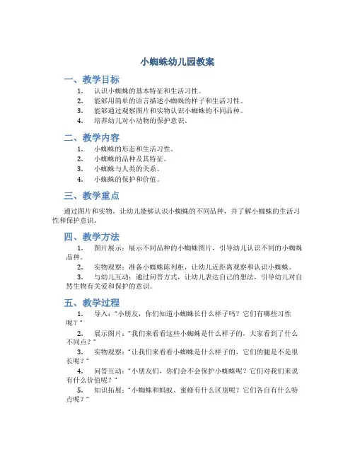 小蜘蛛幼儿园教案