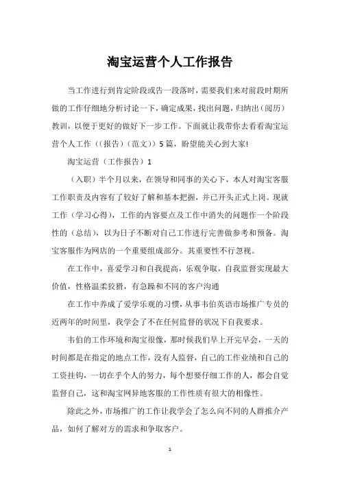 淘宝运营个人工作报告