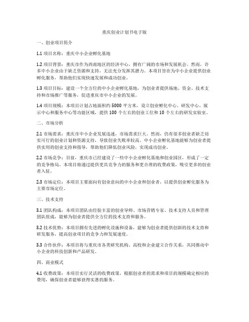 重庆创业计划书电子版