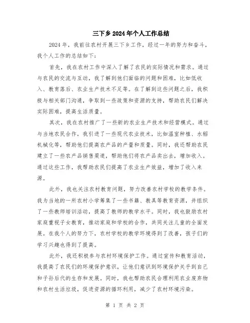 三下乡2024年个人工作总结