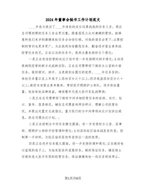 2024年董事会秘书工作计划范文(二篇)