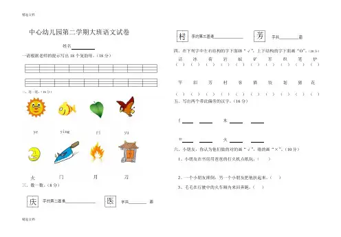 2020年中心第二学期大班语文试卷精品版