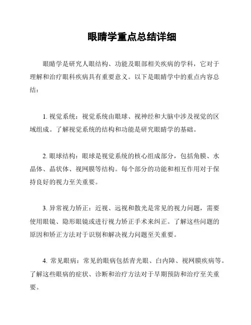 眼睛学重点总结详细