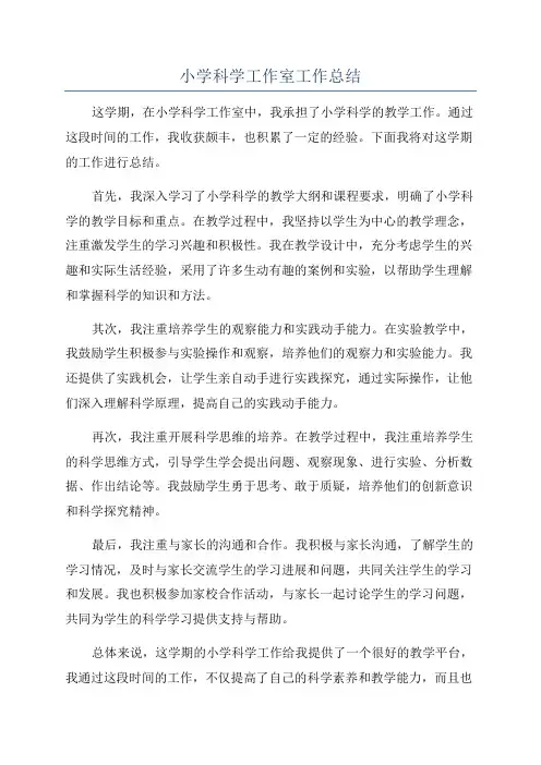 小学科学工作室工作总结