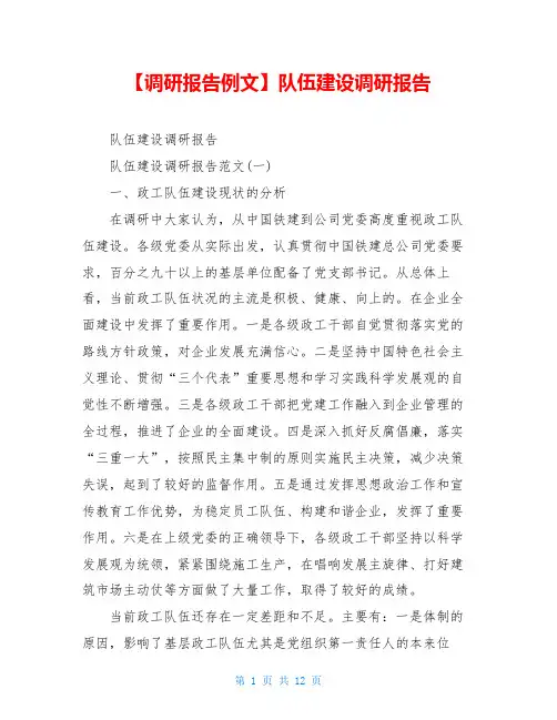 【调研报告例文】队伍建设调研报告