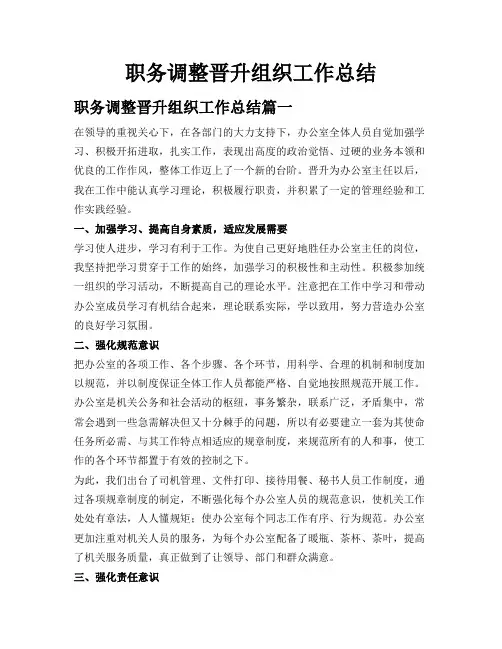 职务调整晋升组织工作总结