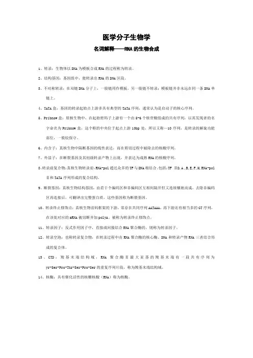 医学分子生物学——RNA的生物合成