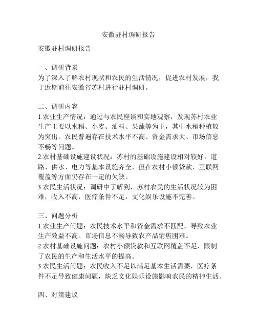 安徽驻村调研报告